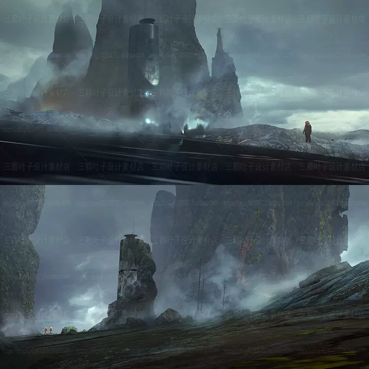 Blender外星荒野神秘巨石3d模型石柱水洼科幻场景cg素材96