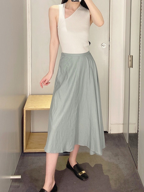 Minimalist cos style gray green asymmetric slim commuting mid-length skirt 24 summer new women's clothing commuting