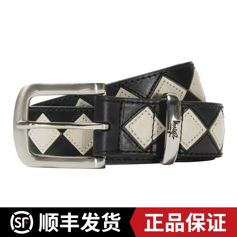 STUSSY ARGYLE STITCH LEATHER BELT新品斯图西压边格子腰带皮带- Taobao