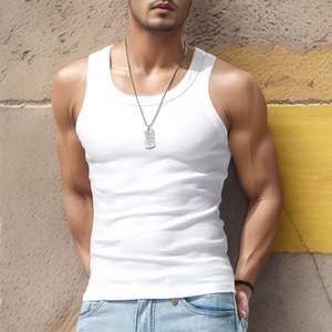 
American tough guy pure cotton thread vest muscular man tight elastic sleeveless t-shirt low collar sports waistcoat