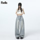 La Chapelle Puella Spring 2025 new retro scratch design jeans high-waist loose trousers
