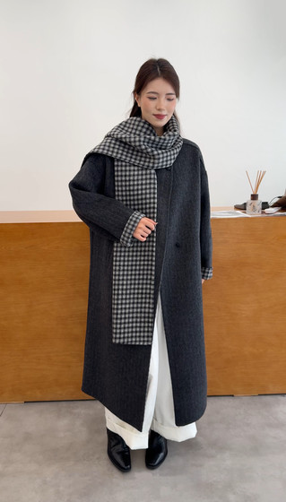 
2025 winter retro plaid scarf style double-sided wool coat for women mid-length slim woolen coat for women