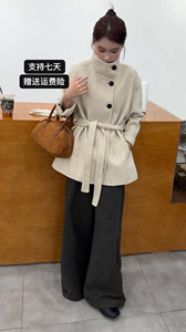 2026 early spring new style stand-up collar double-sided wool coat for women Korean style A-type strappy skirt woolen coat short