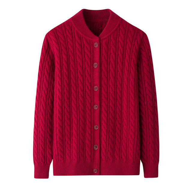 New autumn and winter style middle-aged and elderly mothers' mohua pure wool casual clothes stand collar thickened loose knit sweater jacket