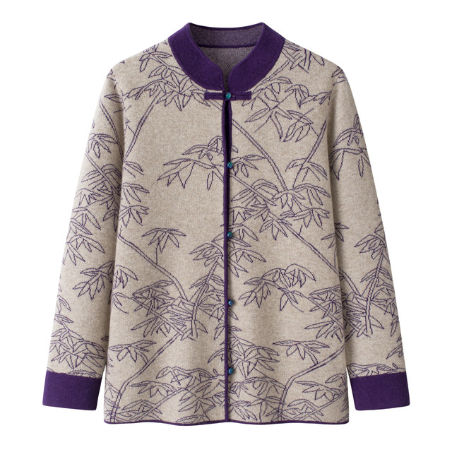 
2025 autumn and winter new middle-aged and elderly women's thickened stand-up collar Chinese style buckle 100% pure wool sweater mother's jacket
