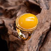 The promise of exquisite products | Second Generation Beeswax Ring, Chicken Fat Yellow Old Amber And Blood Inlaid With 18k Gold Ethnic Style Accessories Live