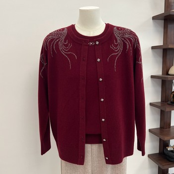 100 pure wool mother's autumn knitted two-piece set