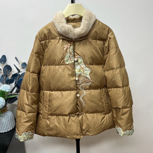 Winter warm national style grandma down jacket thickened coat top middle-aged and elderly mothers fur collar loose plus size women