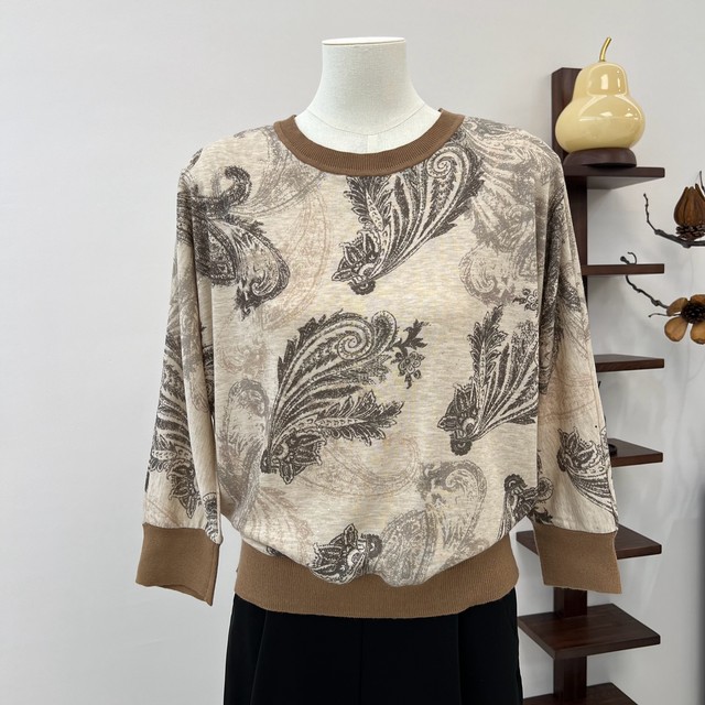 Spring and Autumn Thin Mom's Round Neck Pullover Loose Knit Sweater Color Middle-aged and Elderly Long Sleeve Base Shirt Women's Top