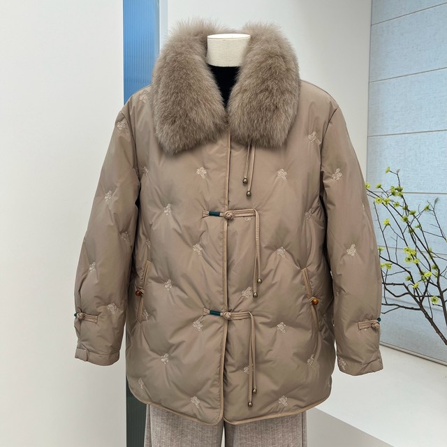 Winter mother's outfit fox fur collar down jacket loose zipper warm short middle-aged and elderly thick top for women
