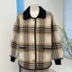 Mom's plaid woolen coat, women's lapel autumn and winter new style, versatile and versatile knitted cardigan for middle-aged and elderly people