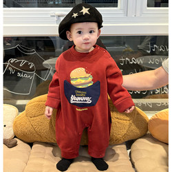 Pipimax Baby Clothes Hamburger Onesie Autumn and Winter Style for Baby Boys with Small Month-Old Infants Going Out and Toddlers with Fleece Lining