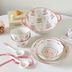 Cute Cartoon-Style, Particularly Attractive Rice Bowls for Home Use, 2024 New Model Dinnerware Set, Bowls, Plates, Soup Bowls, and Dishes for Two People
