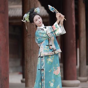 
Original [late Qing Dynasty] Hanfu female princess clothing, princess clothing, printed ancient costume vest, Qing Dynasty flag wear two pieces