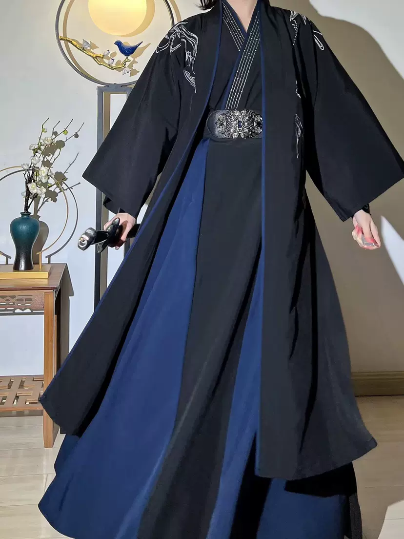 墨竹】汉服宋制长干寺褙子三裥裙男女cp情侣三件套秋冬日常刺绣-Taobao