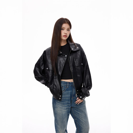 
COLDSTONE retro motorcycle multi-pocket lapel short pu leather jacket men and women cool style leather jacket