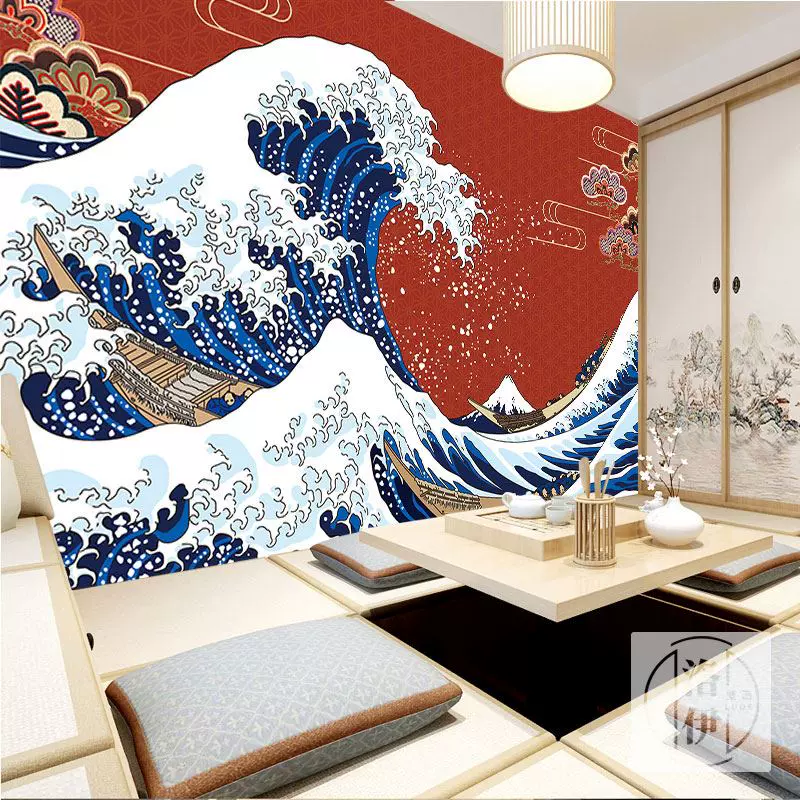 日系和风壁纸日式风格浮世绘海浪壁画日本餐厅烤肉寿司店背景