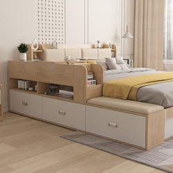 Bedside Cabinet Tatami Bed 1.8m Double Bed Master Bedroom High Box Bed Panel Multifunctional Bed Storage Drawer Storage Bed