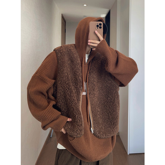 
dannyandzee spring retro coffee brown reversible warm cloud plush thick vest for men