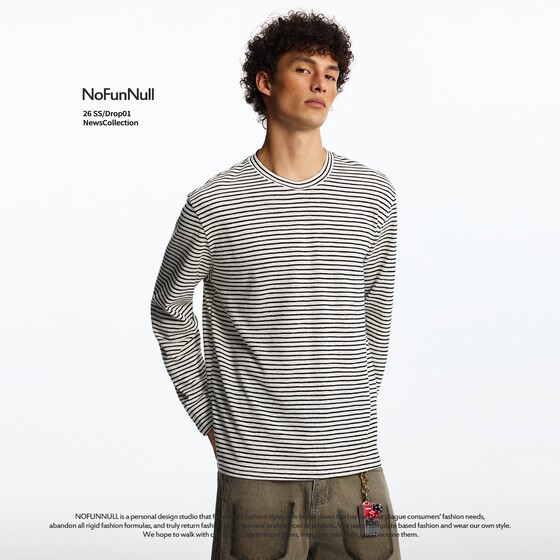 
NOFUNNULL American commuter pinstripe long-sleeved T-shirt for men and women spring casual lazy bottoming shirt trendy top