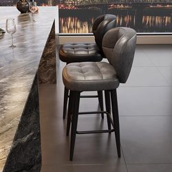 Light Luxury Bar Stool for Home Use, Wrought Iron Swivel Front Desk Bar Chair, Designer Island Chair with Backrest, High Bar Stool