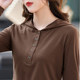 Brown hooded T-shirt for women spring and autumn new long-sleeved hooded casual top 40-year-old female plus size thin hoodie