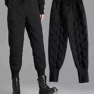 
2025 new autumn and winter down pants for women to wear as outerwear, slimming, thickened and velvet sports workwear, leggings, harem cotton pants