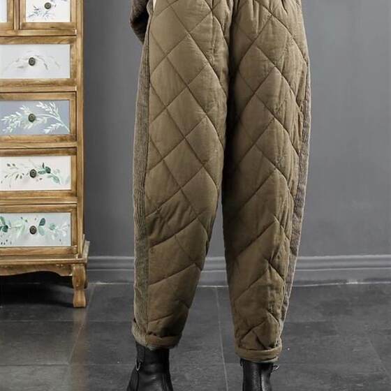 
Down pants for women's outer wear rhombus thickened windproof and warm loose winter high waist fashionable clearance women's cotton pants