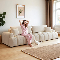 Modern Minimalist Small Apartment Marshmallow Cat Paw Fabric Home Straight-Row Sofa Cream Style Puff Sofa for Living Room