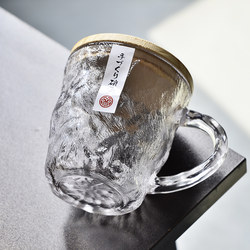Japanese-Style Glacier-Pattern Glass Water Cup with Lid and Handle for Girls, Home Use, Ins-Style, High-Value Beverage Beer Tea Cup