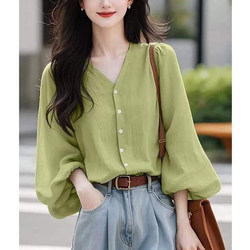 Outlet Clearance Final Stock French Style Versatile Long-Sleeve Shirt for Women Unique and Beautiful Cotton-Linen Top