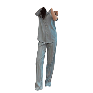 Meisi [couples] simple and comfortable jacquard silk-like texture pajamas set short-sleeved men's and women's home wear