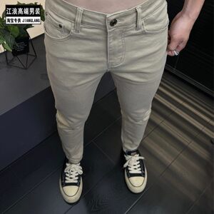 
2026 popular summer new style simple solid color high elastic slim fit khaki small feet men's jeans 6333