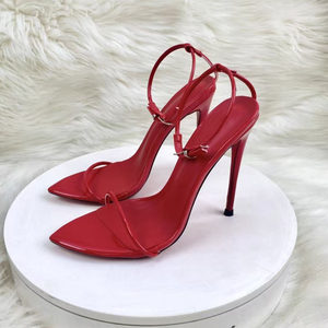 
2026 New Style Strap Fashion Sandals Women's Thin Heel Summer European and American Red Pointed Toe Not Tiring High Heels for Women
