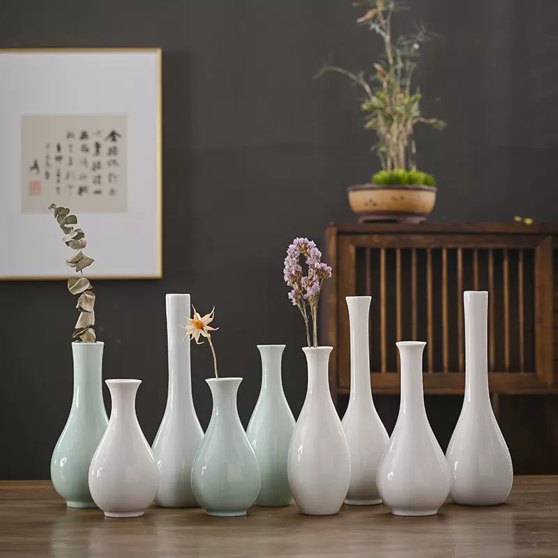 白观音玉净瓶陶瓷小花瓶水养青创意家居客厅餐桌装饰