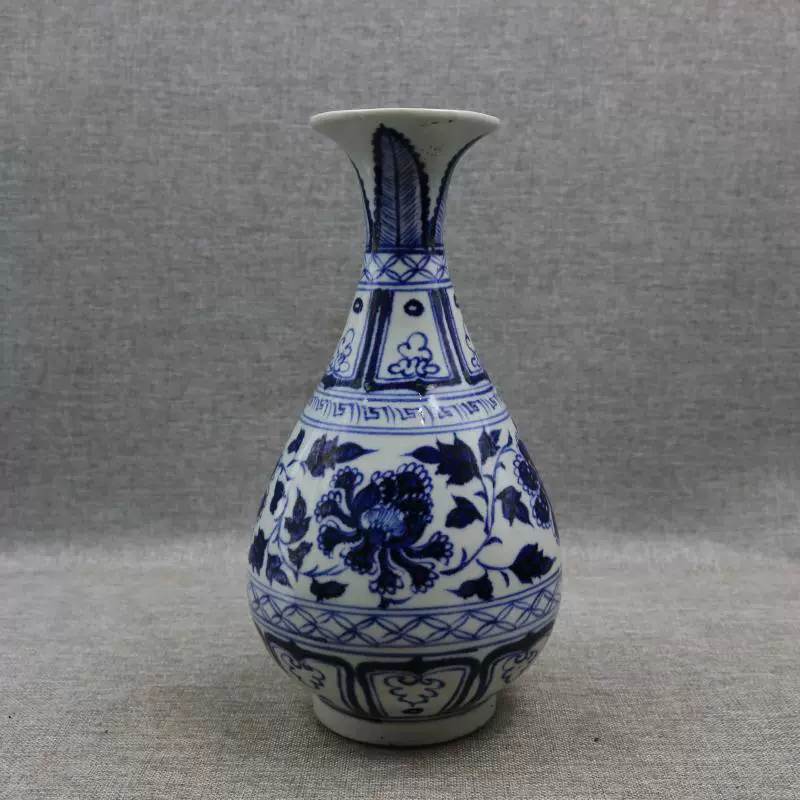中国　古美術　花瓶　青花缠枝莲纹玉春壶　乾隆年製在銘 包邮元青花缠枝莲纹玉壶春瓶手工手绘古董古玩旧货瓷器收藏摆件