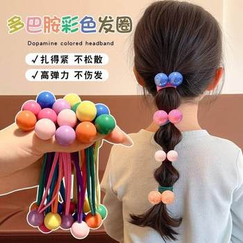 
Korean version of children's candy color head rope tied with hair high elastic round beads i double ball ball girls' hair rope ns wind princess head rope