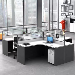 White Staff Desk 2/4/6 Person Position King Ten Corner Word L-Shaped Plaid Screen Partition Work Station Combination