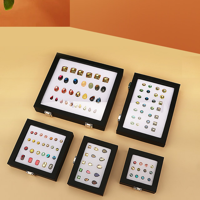 Jewelry display box black patent leather glass with locking transparent gem box diamond diamond noodle nude stone color nude drill box