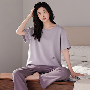
T summer new modal cotton couple home clothes men and women round neck short sleeve soft skin-friendly home suit casual long