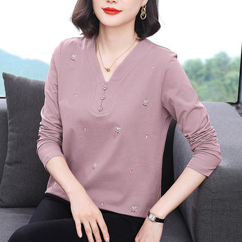 Women's non-pilling and non-fading pure cotton long-sleeved top