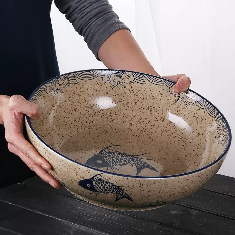 中式复古风格创意大碗装菜汤盆商用陶瓷超大号面碗钵钵鸡碗