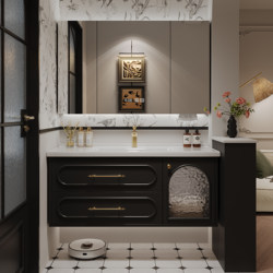 French Retro Bathroom Ceramic Integrated Basin Oak Bathroom Cabinet Combination Washbasin Washbasin Bathroom Cabinet Set