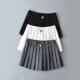 2023 autumn TB ultra-short pleated skirt short front and long back anti-exposure high waist slimming A-line half-body short skirt for women
