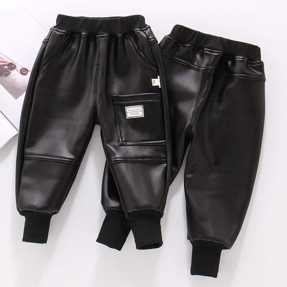 
Autumn and winter plus velvet cotton pants for boys, one-piece velvet leather pants for small and medium-sized boys, large pocket velvet cotton pants, trendy children's clothing