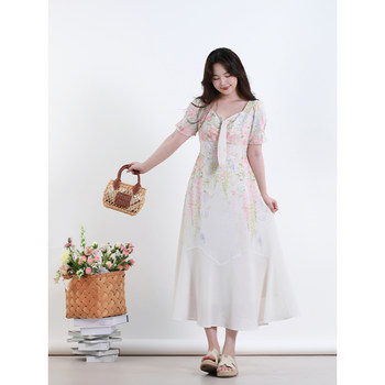 
Summer big size women's clothing French gentle sweet gradient floral dress romantic design temperament dress