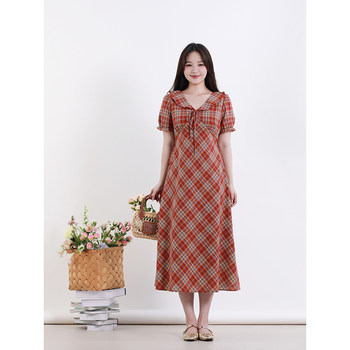 
Summer big size women's clothing red plaid sleeveless dress French temperament V-neck design pear-shaped midi skirt