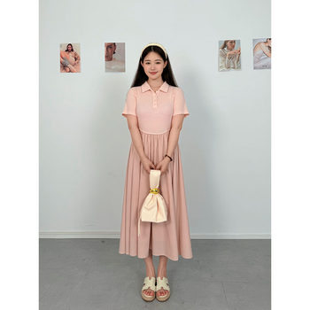 
Summer big size sweet style gentle knitted texture 2025 summer new style blue waist-closing dress