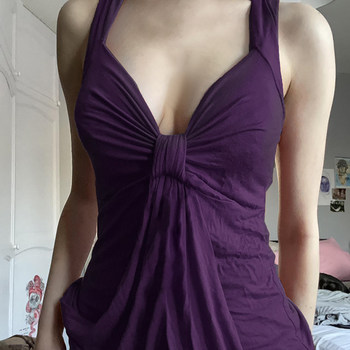 Scented temperament wrinkled bow purple suspender