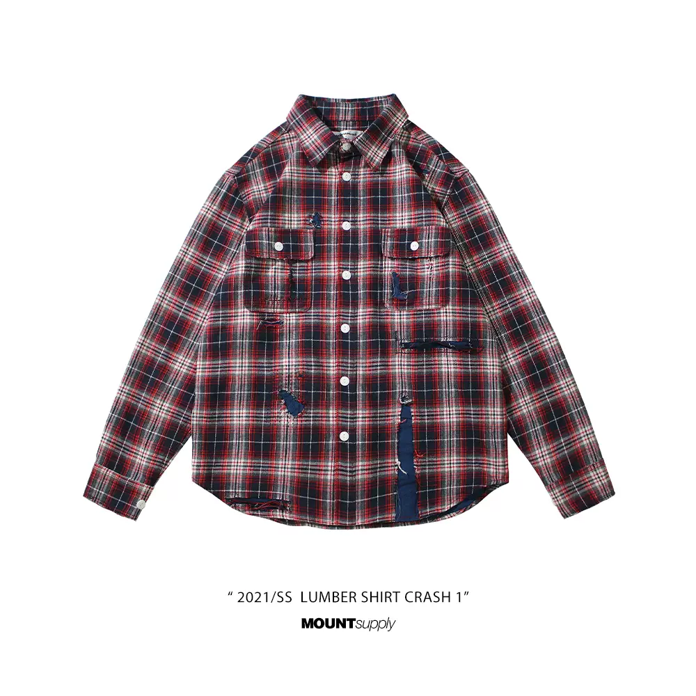 MOUNTsupply破坏衬衫格子复古LUMBER SHIRT CRASH洗水做旧VISVIM-Taobao